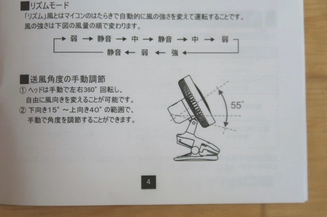 充電式卓上扇風機機能詳細