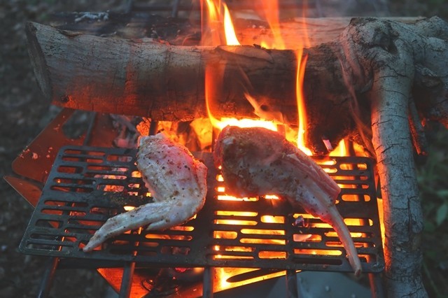 モリモリと食材を焼き食らっている様子