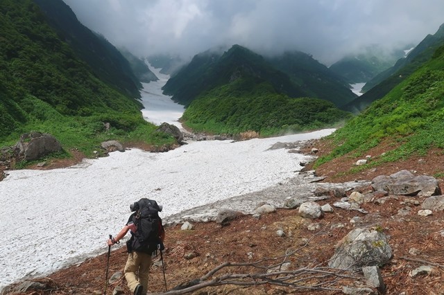 石転び沢雪渓登山の始まりルートの行程