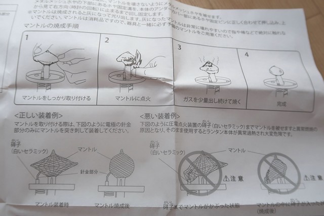 マントルの装着と空焚きと部品の説明書
