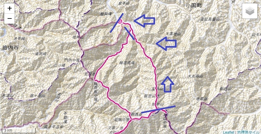 ダイグラ尾根の難易度が分かる距離・標高差地図