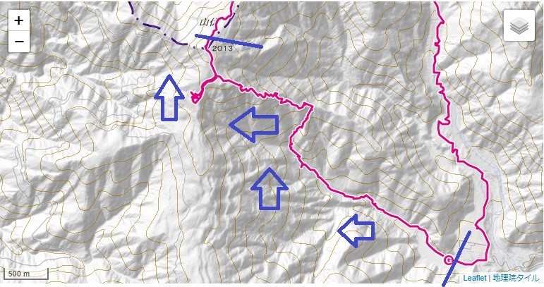 山伏登山のルート地図