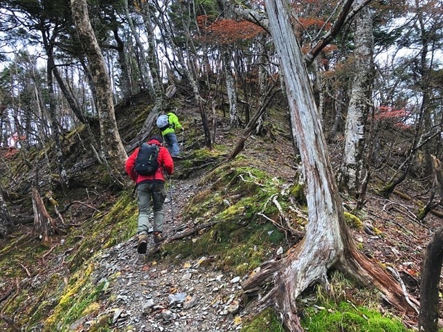 大谷崩れを目指す３人登山者