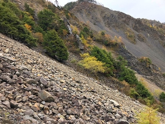 大谷崩れ登山道も岩がゴロゴロ