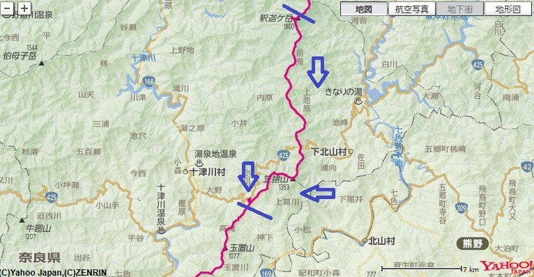 テント泊で大峯奥駈道170km縦走千丈平～行仙岳～笠捨山～21世紀の森ルート標高差地図