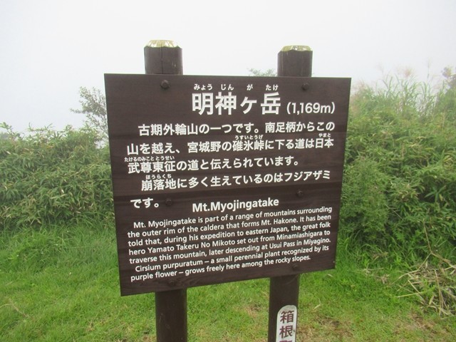 箱根外輪山明神ヶ岳の歴史が書かれた看板