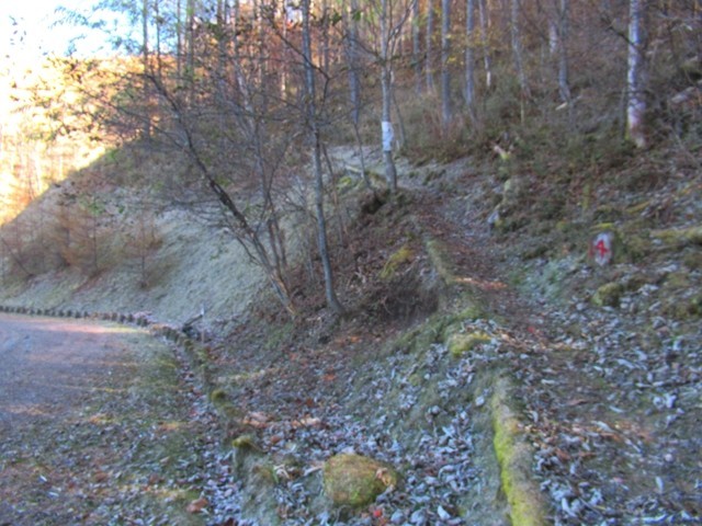 、左手に登山道の様なルートが見えてきた様子