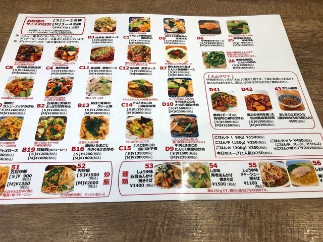 ランチ、ディナーで注文できるメニューと料金