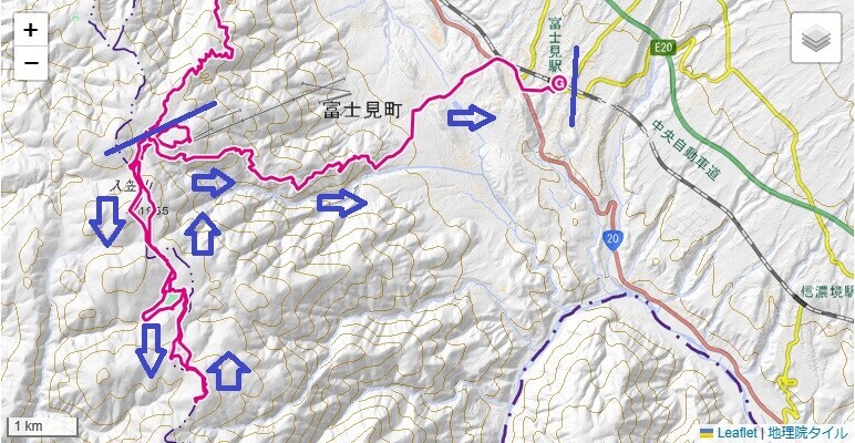 入笠山・大阿原湿原・沢入登山ルート・程久保山登山の標高差