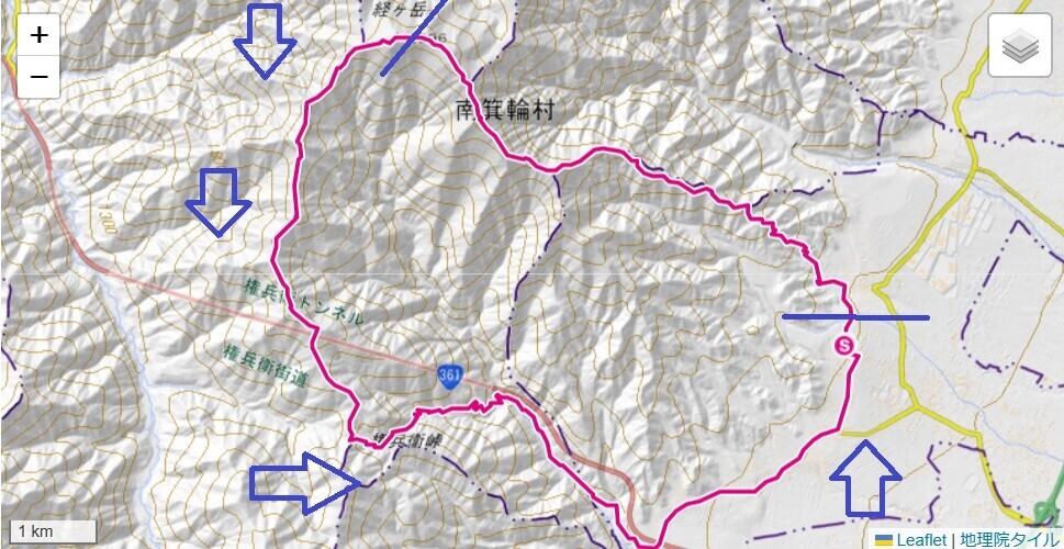 権兵衛峠登山ルートのコース