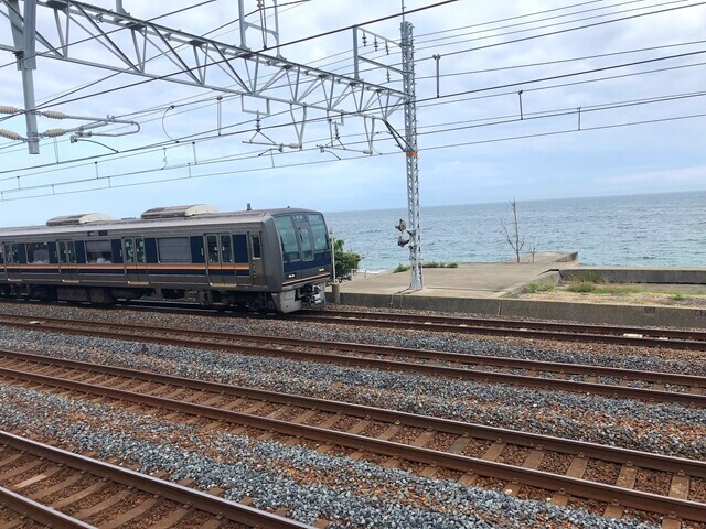 海沿いを走る電車がコース上からよく見えた