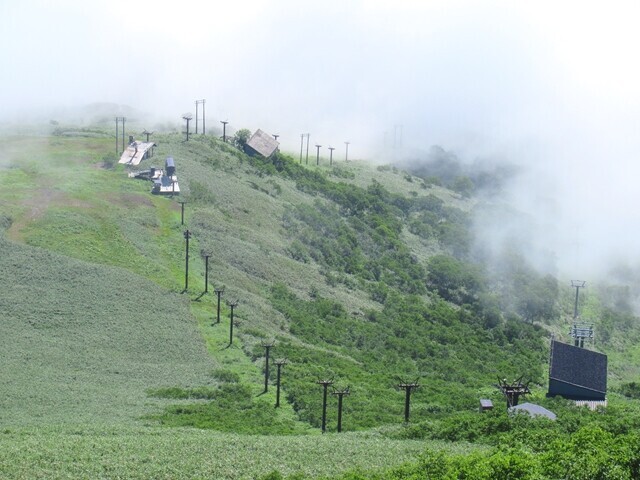 南峰から見る山頂ゴンドラ駅の様子