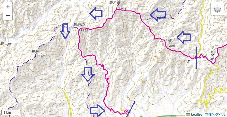 丹沢表尾根登山塔ノ岳・鍋割山のルート・標高差・コースタイム
