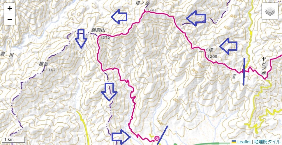 丹沢表尾根登山塔ノ岳・鍋割山のルート・標高差・コースタイム