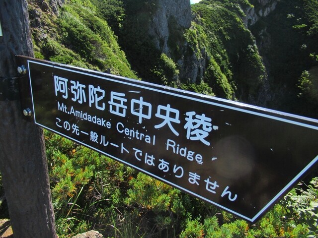 阿弥陀岳中央稜のルートの分岐