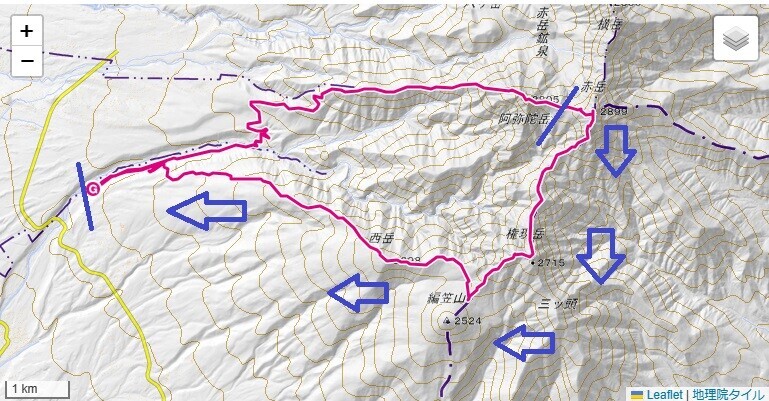 赤岳登山と八ヶ岳キレット、西岳へのルートと標高差・コースタイム