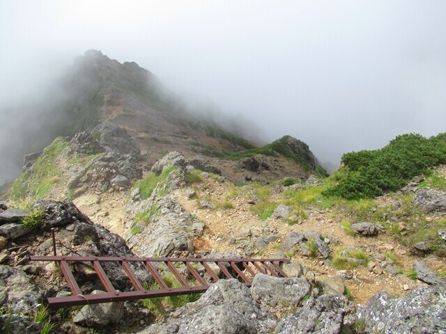 八ヶ岳キレットの登山ルートにある梯子