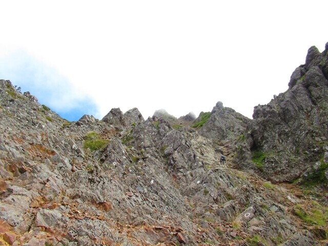 ガレ場地帯もマーキングと登山ルート