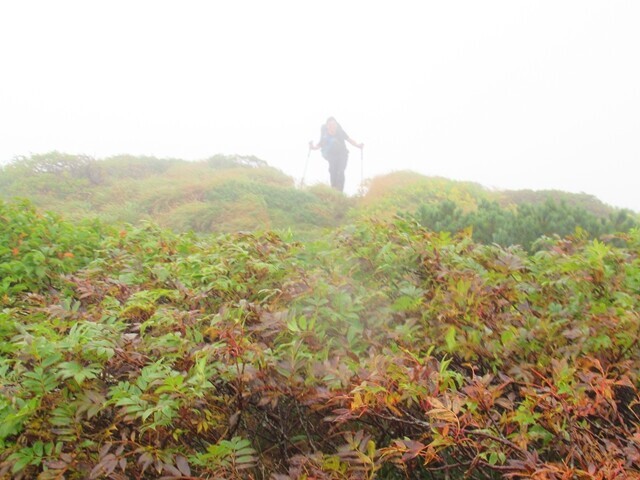 飯豊連峰最高峰大日岳へ登る登山者
