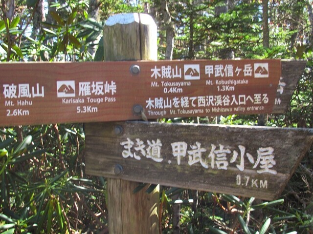 甲武信小屋と破風山巻き道の分岐