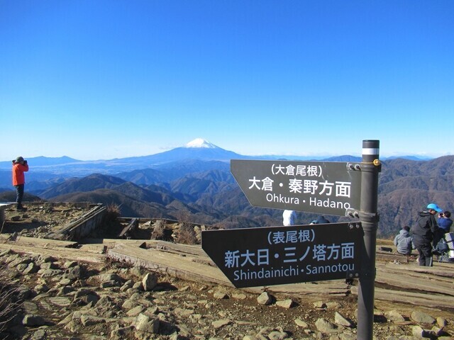 長尾尾根ルートの入口である新大日の道標