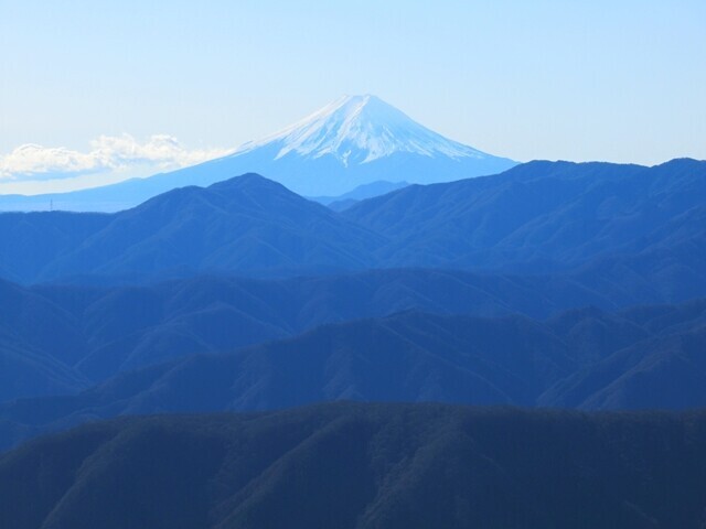 雲取山の山頂近くからの富士山の景色