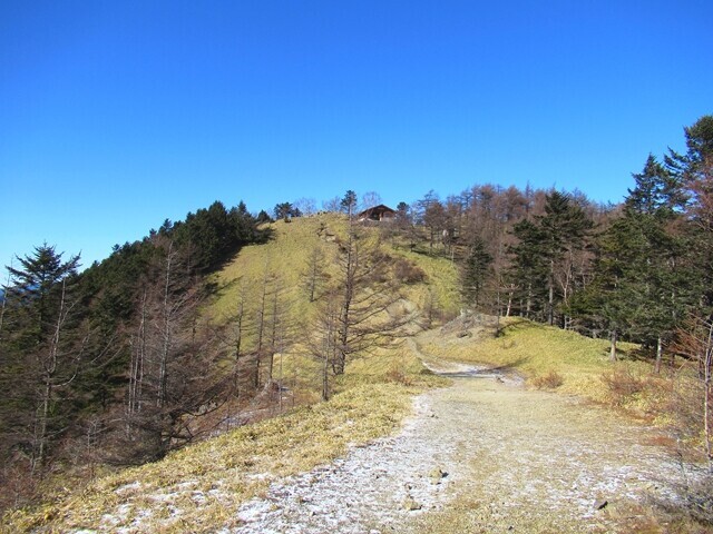 鴨沢ルートから見る雲取山避難小屋