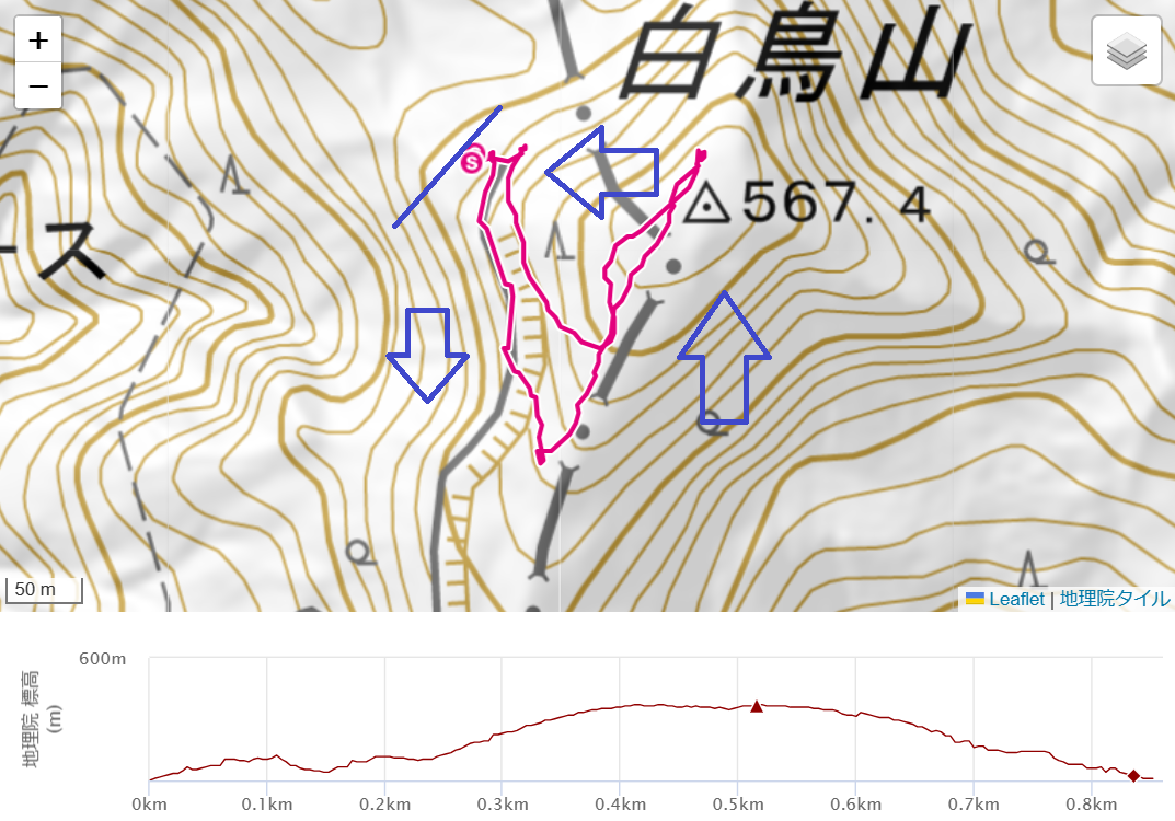 白鳥山登山のルート・標高差・コースタイム