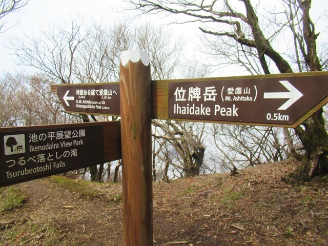 位牌岳、愛鷹山（袴腰岳）方面分岐