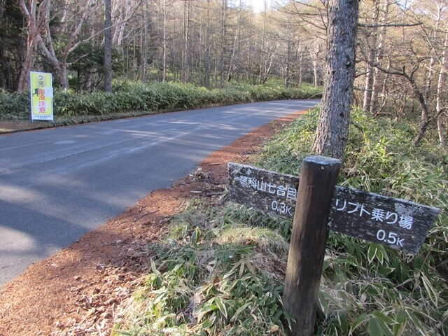 蓼科牧場ゴンドラリフト駅から蓼科山７合目登山口まで車道と交差するところ