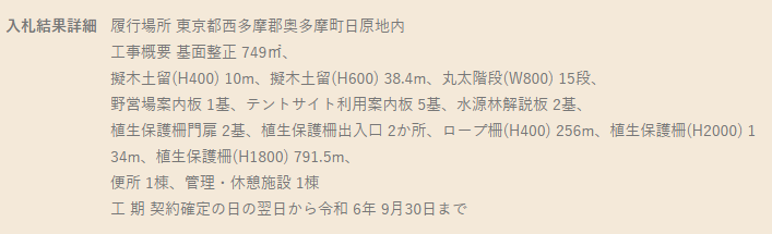 五十人平野営場の開業日と入札結果
