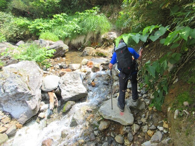 岩手山への沢沿いの登山道の様子