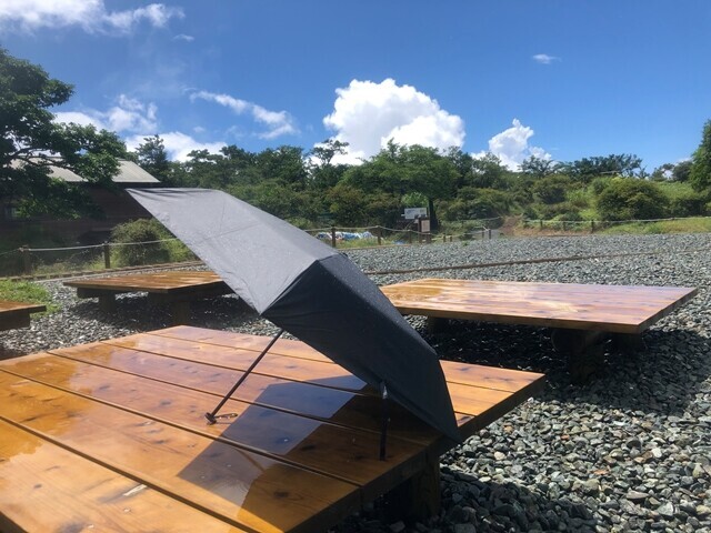 登山用日傘エバニューレビュー中の様子