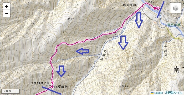 広河原山荘から白根御池小屋までのルート・標高差・コースタイム
