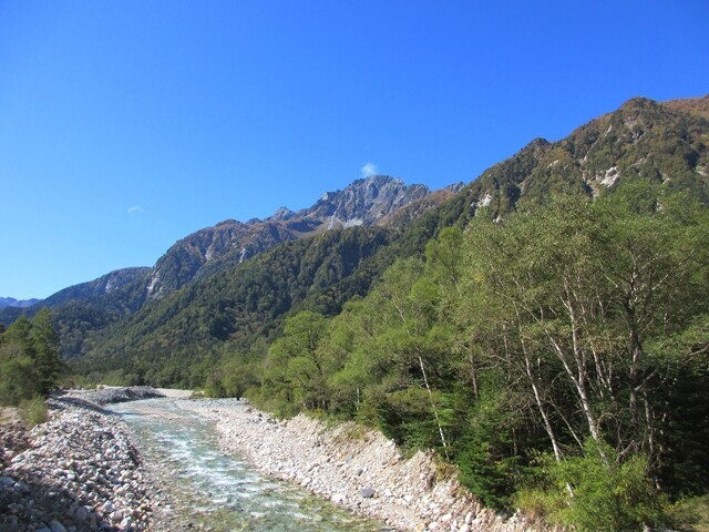 横尾大橋から眺める前穂高岳の景色