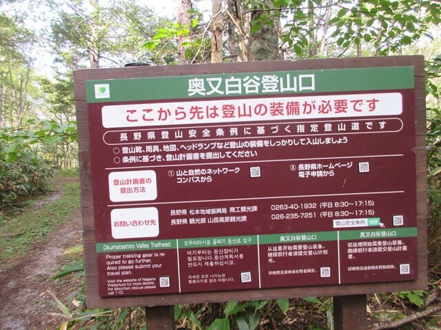 奥又白谷登山口