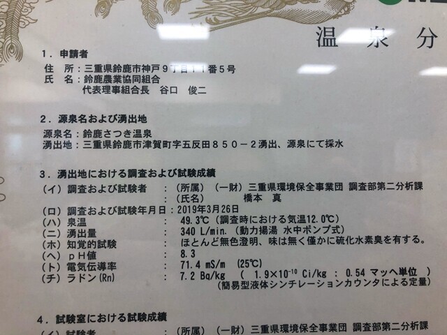 鈴鹿さつき温泉のｐＨと効能