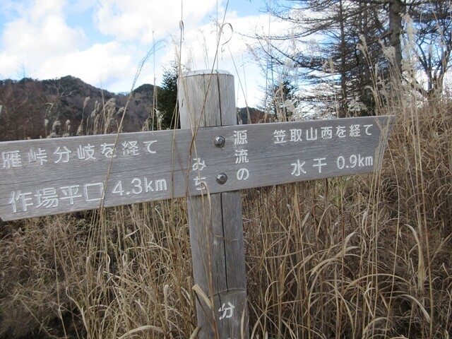 源流のみちから笠取山の山頂近くにあります水干へ向かう様子