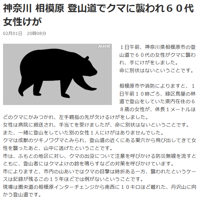 丹沢山でクマに襲われ登山者が怪我！遭遇場所や丹沢のクマの頭数