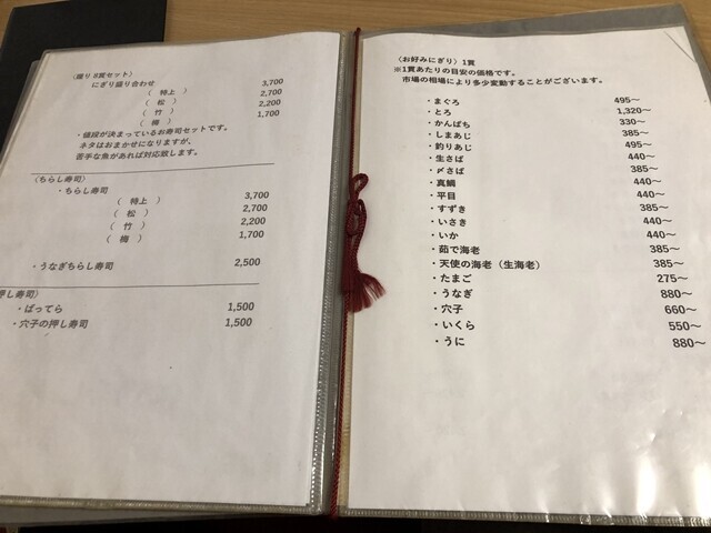 奴寿しの握り寿司単品メニューと料金