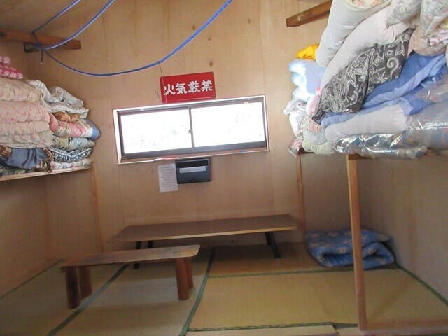 南御室小屋の冬季小屋の広さと布団、毛布