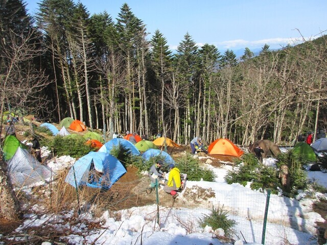 甲武信小屋のテント場の混雑具合