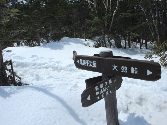 北奥仙丈岳と大弛小屋（大弛峠）への分岐
