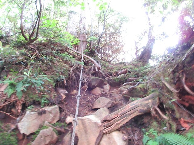 ワルサ峰から水無尾根の急坂登山ルートの様子