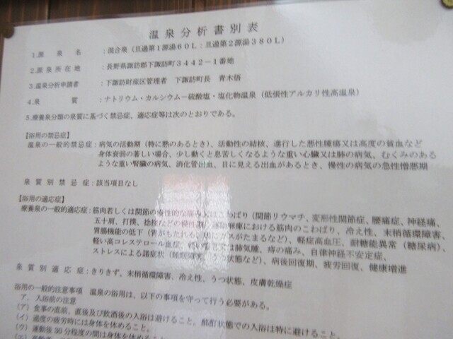 旦過の湯下諏訪温泉の効能の詳細