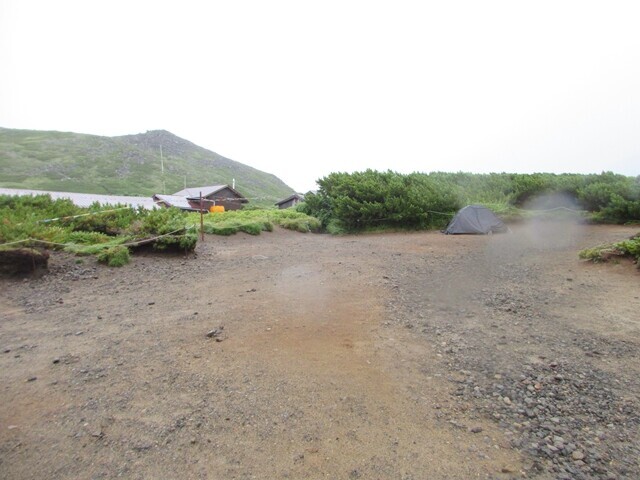 黒岳石室のテント場の様子と混雑
