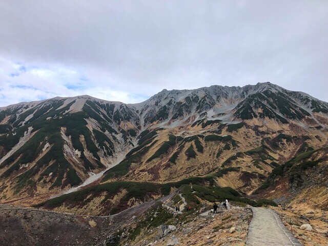 室堂山荘方面にハイキングしている様子