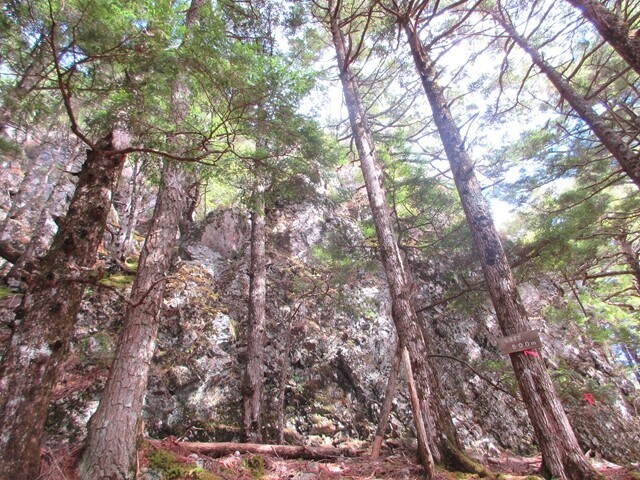 不動の滝の先にある御座山の大きな岩