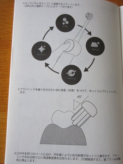 バブル電動歯ブラシは歯茎との境目に45度の角度で当て磨くとよい