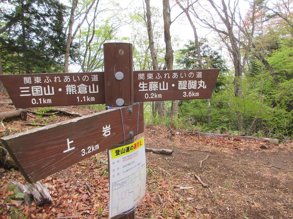 三国山と生藤山の分岐地点